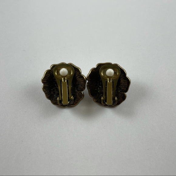 Brass Flower & Turquoise Clip on Earrings - Picture 8 of 8